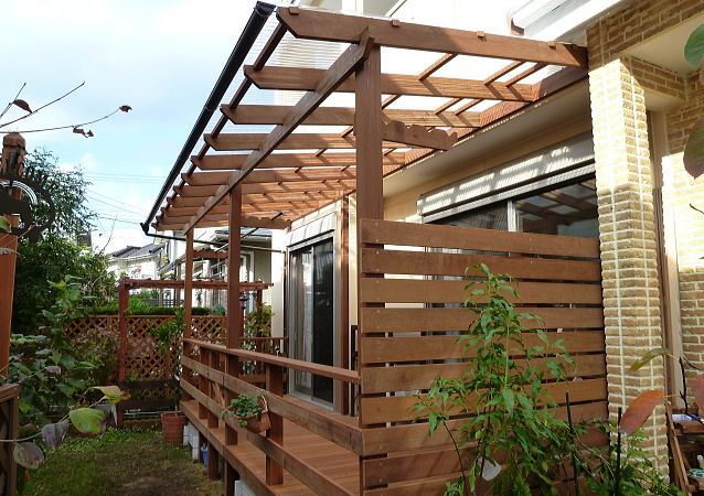 京都市 ウッドデッキ 屋根付きパーゴラ施工例